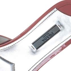 Pre Owned Prada Coral Pink Patent Leather Crystal And Bow Embellished Flat Slides Size 40