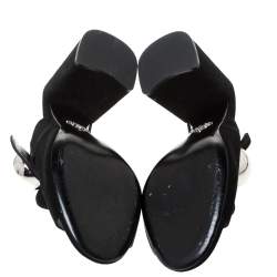 Pre Owned Prada Black Suede Silver Ball Accent Block Heel Mule Sandals Size 38.5