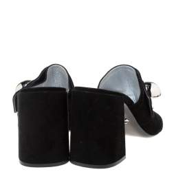 Pre Owned Prada Black Suede Silver Ball Accent Block Heel Mule Sandals Size 38.5