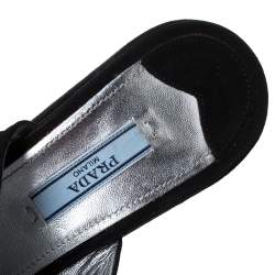 Pre Owned Prada Black Suede Silver Ball Accent Block Heel Mule Sandals Size 38.5