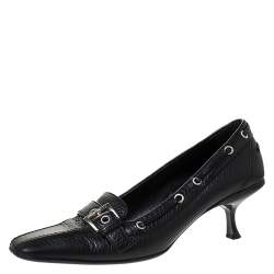 Pre Owned Prada Black Leather Kitten Heel Loafers Size 39