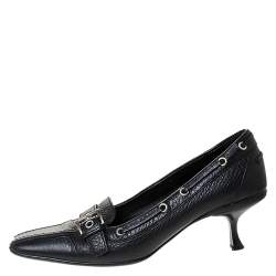 Pre Owned Prada Black Leather Kitten Heel Loafers Size 39