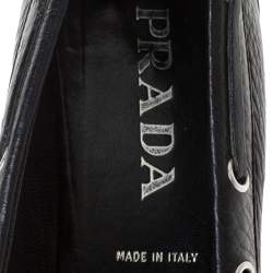 Pre Owned Prada Black Leather Kitten Heel Loafers Size 39
