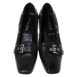 Pre Owned Prada Black Leather Kitten Heel Loafers Size 39