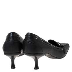 Pre Owned Prada Black Leather Kitten Heel Loafers Size 39