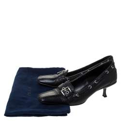 Pre Owned Prada Black Leather Kitten Heel Loafers Size 39