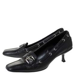 Pre Owned Prada Black Leather Kitten Heel Loafers Size 39