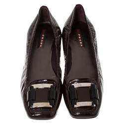 Pre Owned Prada Burgundy Patent Leather Square Toe Ballet Flat Size 39.5