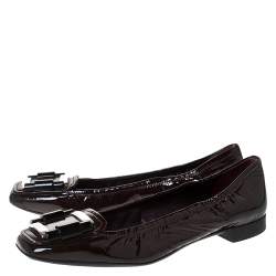 Pre Owned Prada Burgundy Patent Leather Square Toe Ballet Flat Size 39.5