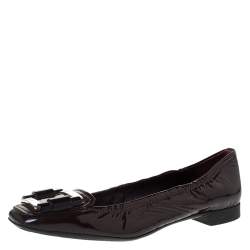 Pre Owned Prada Burgundy Patent Leather Square Toe Ballet Flat Size 39.5