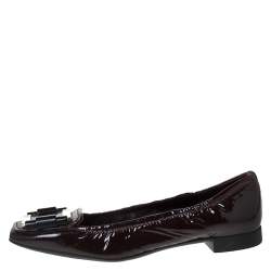 Pre Owned Prada Burgundy Patent Leather Square Toe Ballet Flat Size 39.5