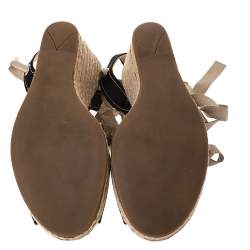 Pre Owned Prada Black Satin Espadrille Wedge Platform Ankle Wrap Sandals Size 38