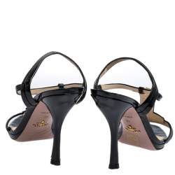 Pre Owned Prada Black Crystal Embellished Patent Leather T-Strap Sandals Size 40