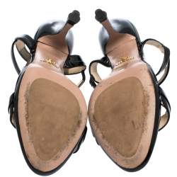 Pre Owned Prada Black Crystal Embellished Patent Leather T-Strap Sandals Size 40