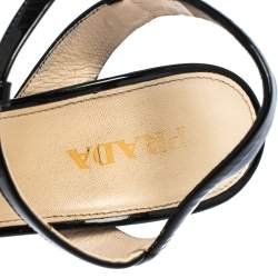 Pre Owned Prada Black Crystal Embellished Patent Leather T-Strap Sandals Size 40