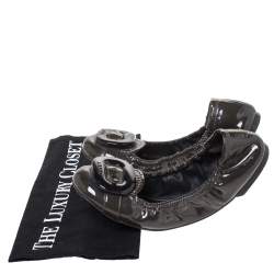 Pre Owned Prada Olive Green Patent Leather Buckle Scrunch Ballet Flats Size 38.5 