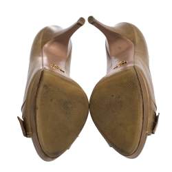 Pre Owned Prada Beige Leather Bow Peep Toe Platform Pumps Size 39