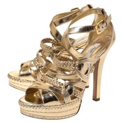 Prada Metallic Gold Leather Open Toe Ankle Strap Platform Sandals Size 40