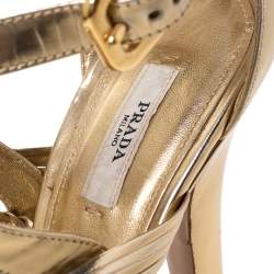 Prada Metallic Gold Leather Open Toe Ankle Strap Platform Sandals Size 40