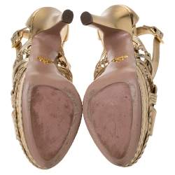 Prada Metallic Gold Leather Open Toe Ankle Strap Platform Sandals Size 40