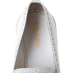 Pre Owned Prada White Brogue Leather Espadrille Platform Flat Loafer Size 38.5