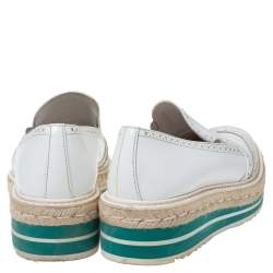 Pre Owned Prada White Brogue Leather Espadrille Platform Flat Loafer Size 38.5