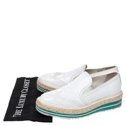 Pre Owned Prada White Brogue Leather Espadrille Platform Flat Loafer Size 38.5