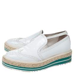 Pre Owned Prada White Brogue Leather Espadrille Platform Flat Loafer Size 38.5