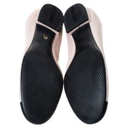 Pre Owned Prada Beige/Black Leather And Patent Leather Cap Toe Ballet Flats Size 36.5