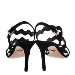 Pre Owned Prada Black Suede Scalloped Open Toe Sandals Size 36.5 