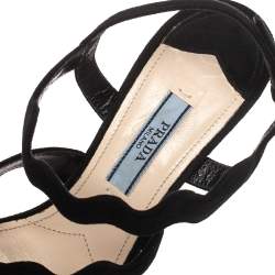 Pre Owned Prada Black Suede Scalloped Open Toe Sandals Size 36.5 