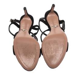 Pre Owned Prada Black Suede Scalloped Open Toe Sandals Size 36.5 