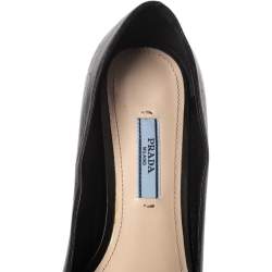 Pre Owned Prada Black Leather Bow Detail Block Heel Pumps Size 37.5