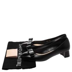 Pre Owned Prada Black Leather Bow Detail Block Heel Pumps Size 37.5