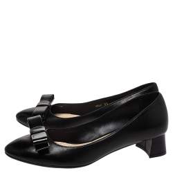 Pre Owned Prada Black Leather Bow Detail Block Heel Pumps Size 37.5