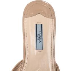 Prada Beige Patent Saffiano Leather Crystal Embellished Flat Slides Size 38.5