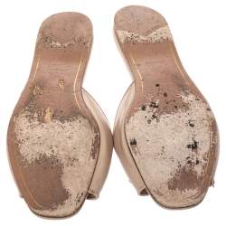 Prada Beige Patent Saffiano Leather Crystal Embellished Flat Slides Size 38.5