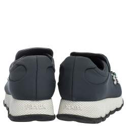 Pre Owned Prada Grey Stretch Fabric Crystal Embellished Sneakers Size 38