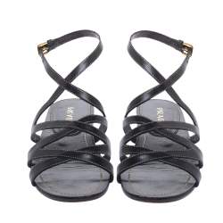 Prada Black Leather Strappy Ankle Strap Flat Sandals Size 37