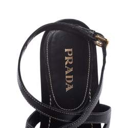 Prada Black Leather Strappy Ankle Strap Flat Sandals Size 37