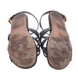 Prada Black Leather Strappy Ankle Strap Flat Sandals Size 37