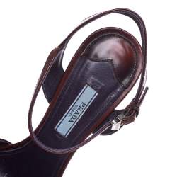 Prada Brown Leather Cross Strap Open Toe Platform Ankle Strap Sandals Size 38