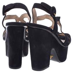 Pre Owned Prada Navy Blue Suede Strappy Platform Ankle Strap Block Heel Sandals Size 37