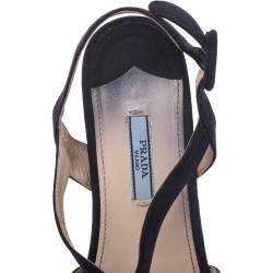 Pre Owned Prada Navy Blue Suede Strappy Platform Ankle Strap Block Heel Sandals Size 37
