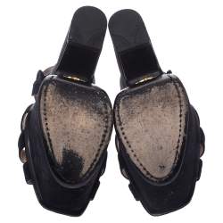 Pre Owned Prada Navy Blue Suede Strappy Platform Ankle Strap Block Heel Sandals Size 37