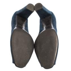Pre Owned Prada Blue Suede Block Heel Peep Toe Pumps Size 41