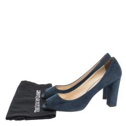 Pre Owned Prada Blue Suede Block Heel Peep Toe Pumps Size 41