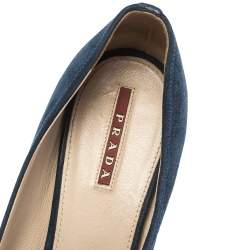 Pre Owned Prada Blue Suede Block Heel Peep Toe Pumps Size 41