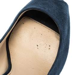 Pre Owned Prada Blue Suede Block Heel Peep Toe Pumps Size 41