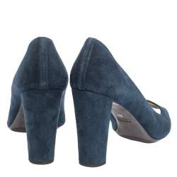 Pre Owned Prada Blue Suede Block Heel Peep Toe Pumps Size 41